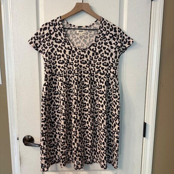 Pact | XS Organic Cotton Pink Leopard Revive Baby Doll Tiered Swing Mini Dress - Picture 3 of 10